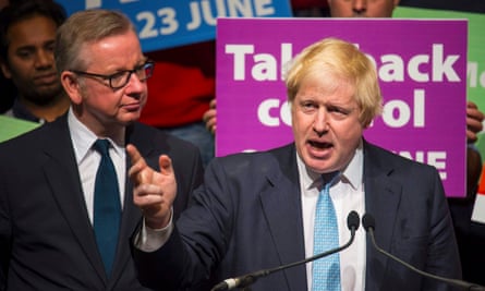 Michael Gove and Boris Johnson at the Vote Leave rally in London.