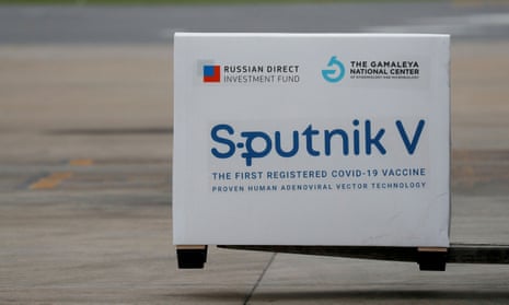 A shipment of doses of the Sputnik V vaccine against Covid-19 is seen after arriving at Ezeiza international airport, in Buenos Aires, Argentina, in January.