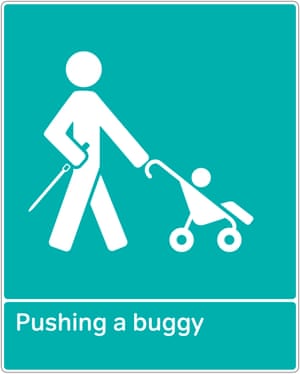 RNIB graphic of cane user pushing a buggy
