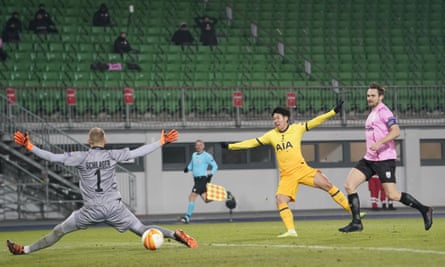 Son Heung-min scores Spurs’ second goal in Austria.