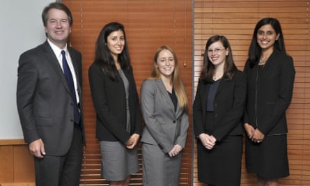 Kavanaugh with his law clerks in 2014–15, in Washington, the first all-women law clerk class in the history of the DC circuit.