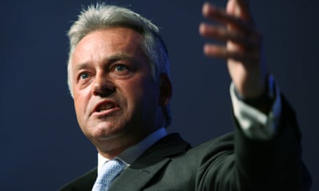 Alan Duncan in 2007, delivering a speech to the Conservative conference as shadow business secretary.