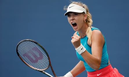 Katie Boulter celebrates winning a point during her impressive win over Diane Parry