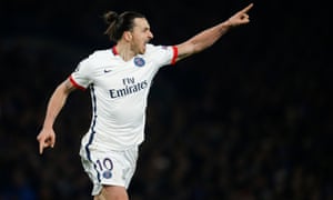 Ibrahimovic celebrates scoring the second goalfor PSG.
