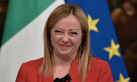 Giorgia Meloni laughs during a meeting with the Ethiopian prime minister, Abiy Ahmed, in Rome.