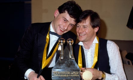 Jimmy White Alex Higgins after winning a doubles title together in 1984.