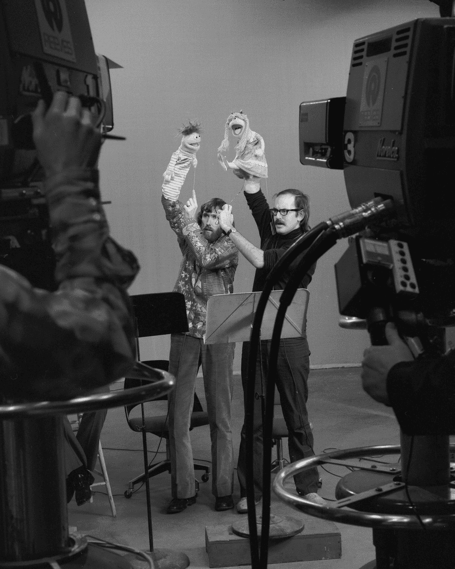 Jim Henson (left) and Frank Oz - Muppetdom's Lennon and McCartney - spin the dolls for a sketch titled Hunt for Happiness