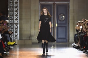 Givenchy’s new designer Clare Waight Keller on the catwalk at Paris fashion week in October 2017.