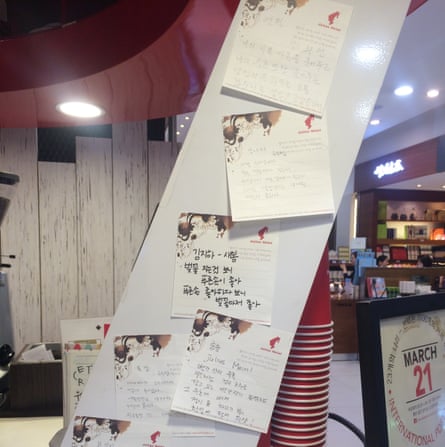 A coffee shop in South Korea displays some of the poems written by its customers last year.