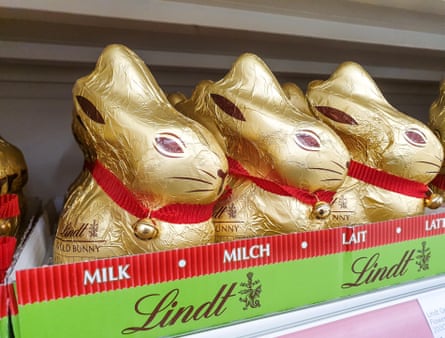 Lindt gold bunnies for sale in a Tesco Extra store