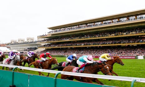 Enable (pink cap) heads for victory in Sunday’s Prix de l’Arc de Triomphe at the redeveloped Longchamp.