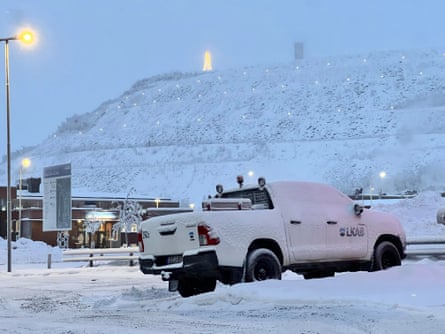 LKAB mine in December bathed in low blue light