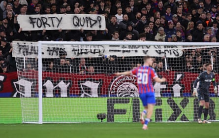 Crystal Palace fans display a banner protesting against ticket prices