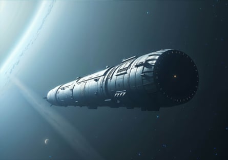 A cigar-shaped spacecraft