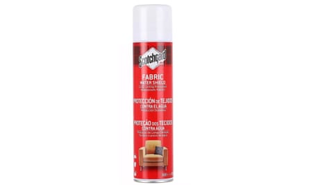 A red spray can of fabric protector