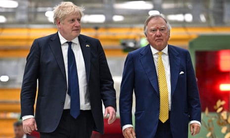 Boris Johnson and Lord Bamford at a JCB factory