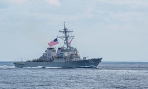 The guided-missile destroyer USS Stethem, pictured, sailed through the Taiwan Strait with USS William P Lawrence on Sunday.