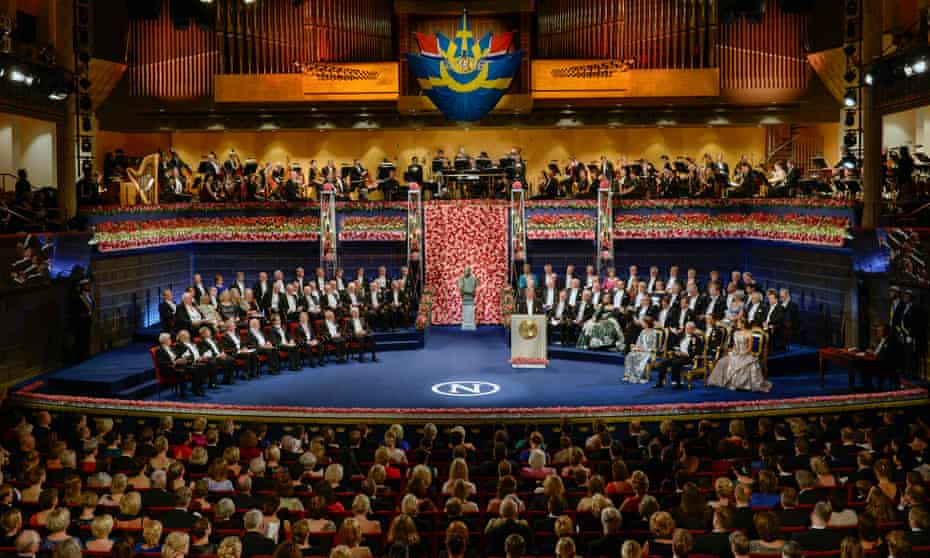 Carl XVI Gustaf of Sweden and the royal family attend the 2016 Nobel prize award ceremony at the Stockholm concert hall.