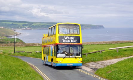 open top, double decker bus, Whitby, North Yorkshire, England, UK