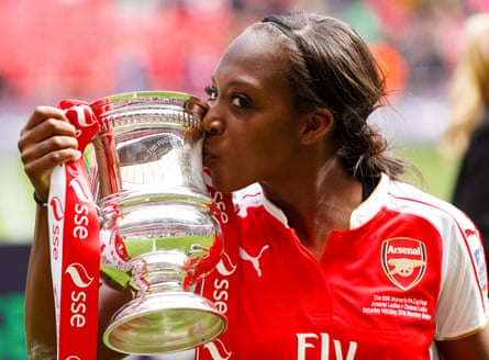 Danielle Carter with the Women’s FA Cup after Arsenal beat Chelsea in the 2016 final.