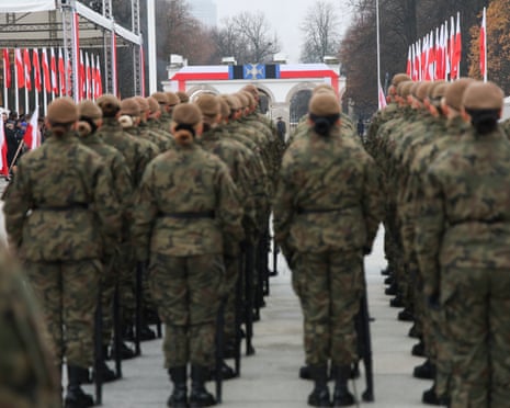 Polish soldiers attend the Independence Day celebrations in front of the tomb of the Unknown Warrior at Piłsudski Square in Warsaw, Poland.