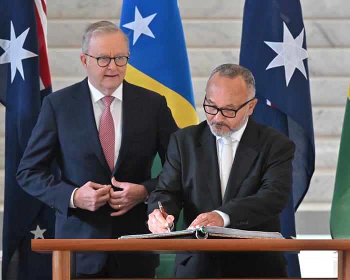 Australia politics live: Solomon Islands PM arrives for treaty talks with Albanese; Conroy says Husic ‘rewriting history’ on Aukus caucus vote