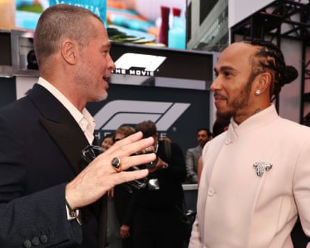 Brad Pitt and Lewis Hamilton at the F1 premiere in Times Square, New York City.