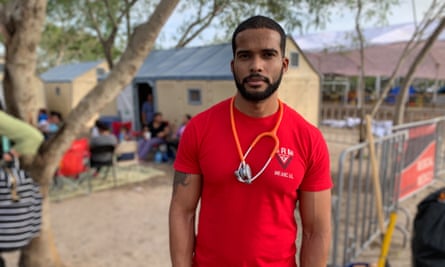 Dr Dairon Rojas, a 28 year-old Cuban seeking asylum, works in a makeshift medical clinic in an encampment in Matamoros, Mexico.