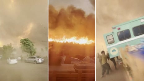 'It's a tornado': firefighter captures blaze engulfing California town – video