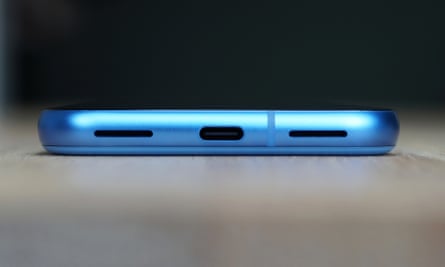 The USB-C port of the Pixel 8a.