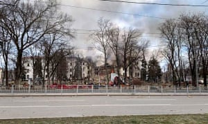 Donetsk Regional Theatre of Drama destroyed by an airstrike in Mariupol