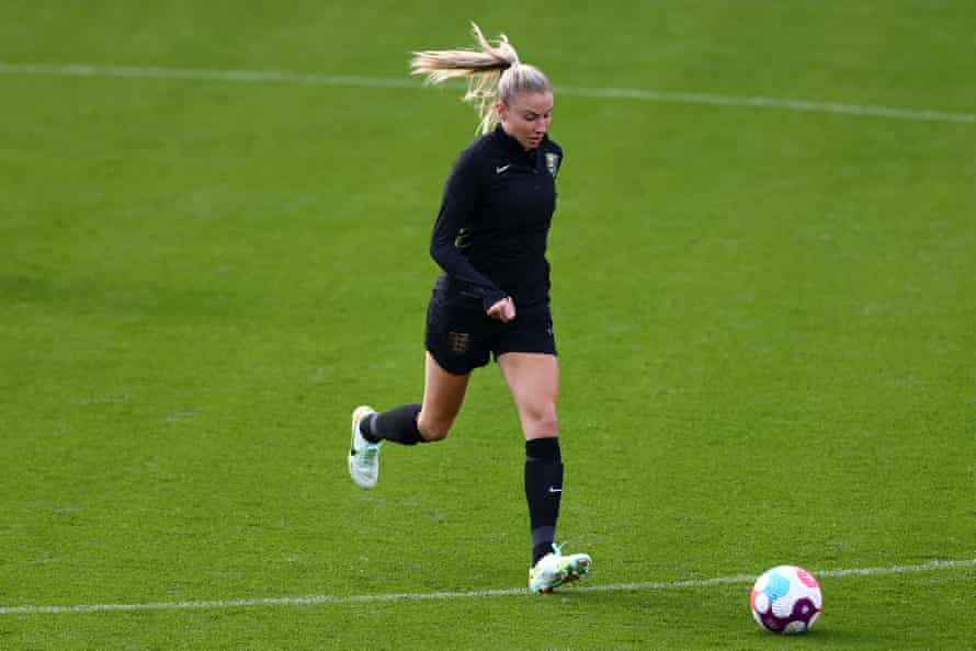 Leah Williamson takes place in a training session at Old Trafford on Tuesday.