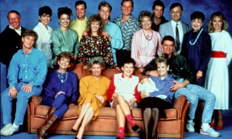 The original Neighbours cast: Vivean Gray, aka Mrs Mangel, is second from right.