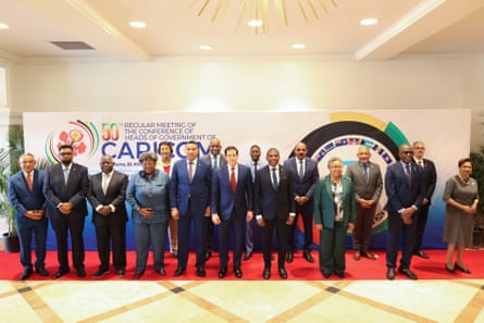 US secretary of state Marco Rubio poses for a group photo with other government officials attending the Caribbean Community (Caricom) meeting in Basseterre, Saint Kitts and Nevis, on Wednesday.