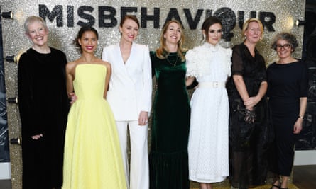 Philippa Lowthorpe, far left, at the Misbehaviour premiere, 9 March 2020.