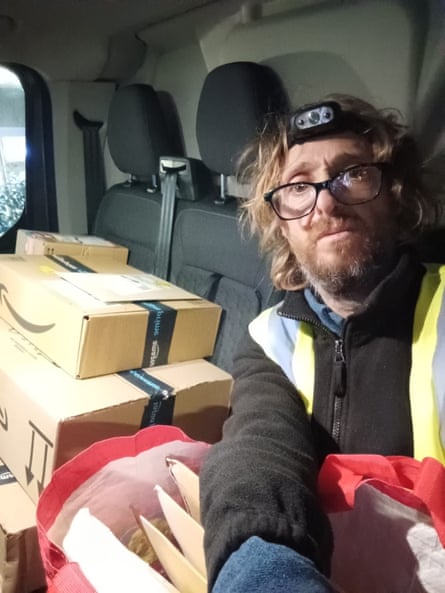 Diego Martin Baglietto in a van full of Amazon packages