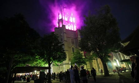 Lausanne Cathedral is lit in purple, the official colour of the movement.