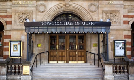 Front entrance with steps and canopy of the Royal College of Music, London UK