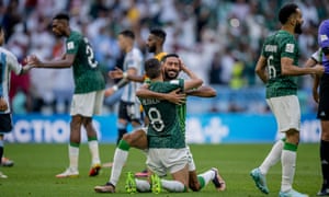 Argentina v Saudi Arabia: Group C - FIFA World Cup Qatar 2022<br>LUSAIL CITY, QATAR - NOVEMBER 22: Players of Saudia Arabia celebrates after the FIFA World Cup Qatar 2022 Group C match between Argentina and Saudi Arabia at Lusail Stadium on November 22, 2022 in Lusail City, Qatar. (Photo by Marvin Ibo Guengoer - GES Sportfoto/Getty Images)