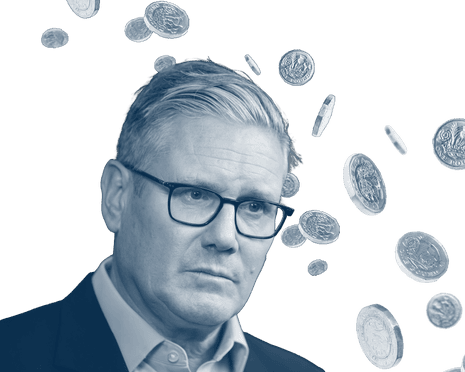 Keir Starmer with money in the background.