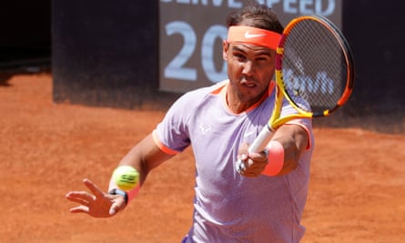 Rafael Nadal plays a shot against Zizou Bergs