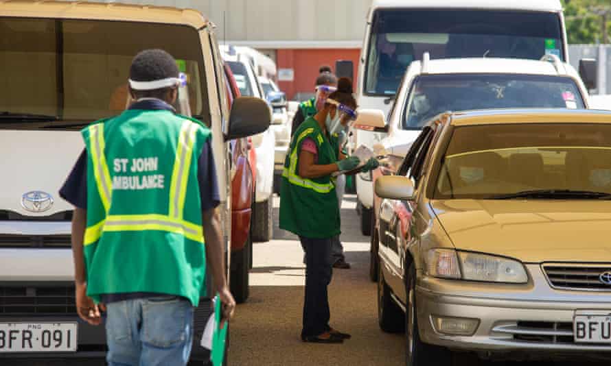 St John’s ambulance have set up drive through covid testing in Port Morseby.