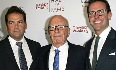 Rupert Murdoch, centre, with his sons, Lachlan, left, and James