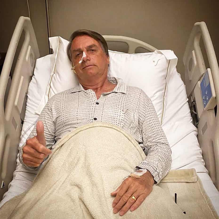 Brazil's President Jair Bolsonaro posing for a picture while hospitalised due to an intestinal obstruction, in Sao Paulo, Brazil.