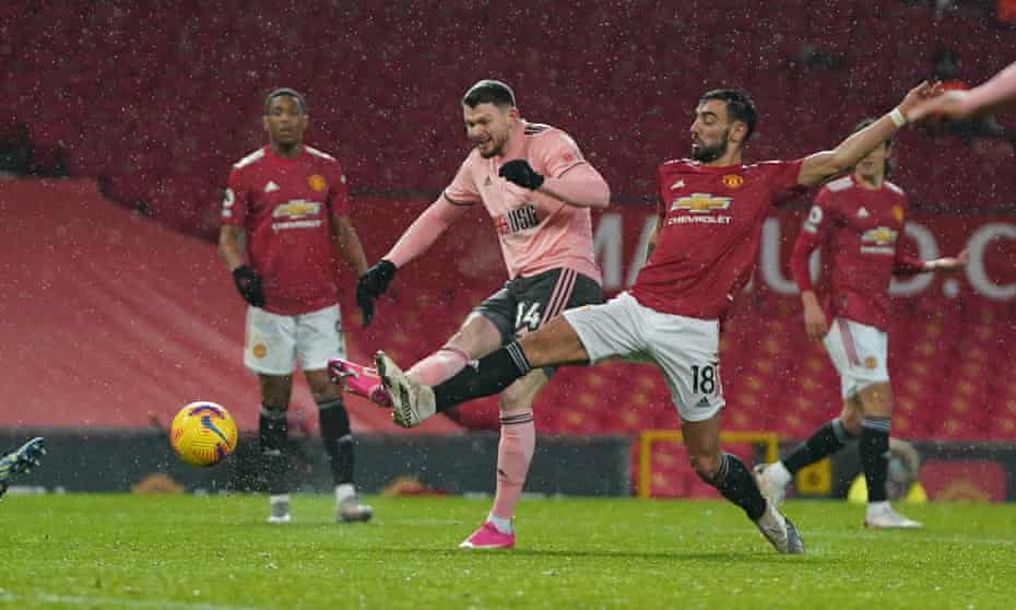 Sheffield United’s Oliver Burke shoots before a heavy deflection brings about his side’s winning goal.