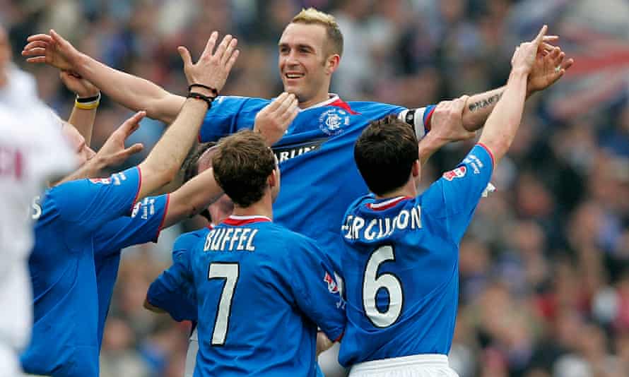 Fernando Ricksen celebrates after scoring for Rangers in the 2005 Scottish League Cup final win over Motherwell.