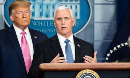 Donald Trump and Mike Pence at a White House press conference on the coronavirus outbreak