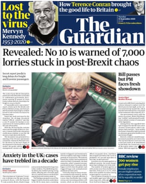Guardian front page, Tuesday 15 September 2020