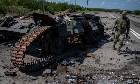A destroyed tank near the village of Robotyne on Friday