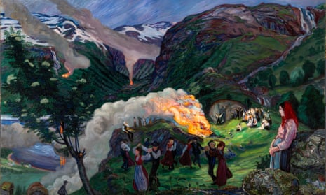 ‘Flames leaping and releasing like dragons’ in Astrup’s Midsummer Eve Bonfire, 1915